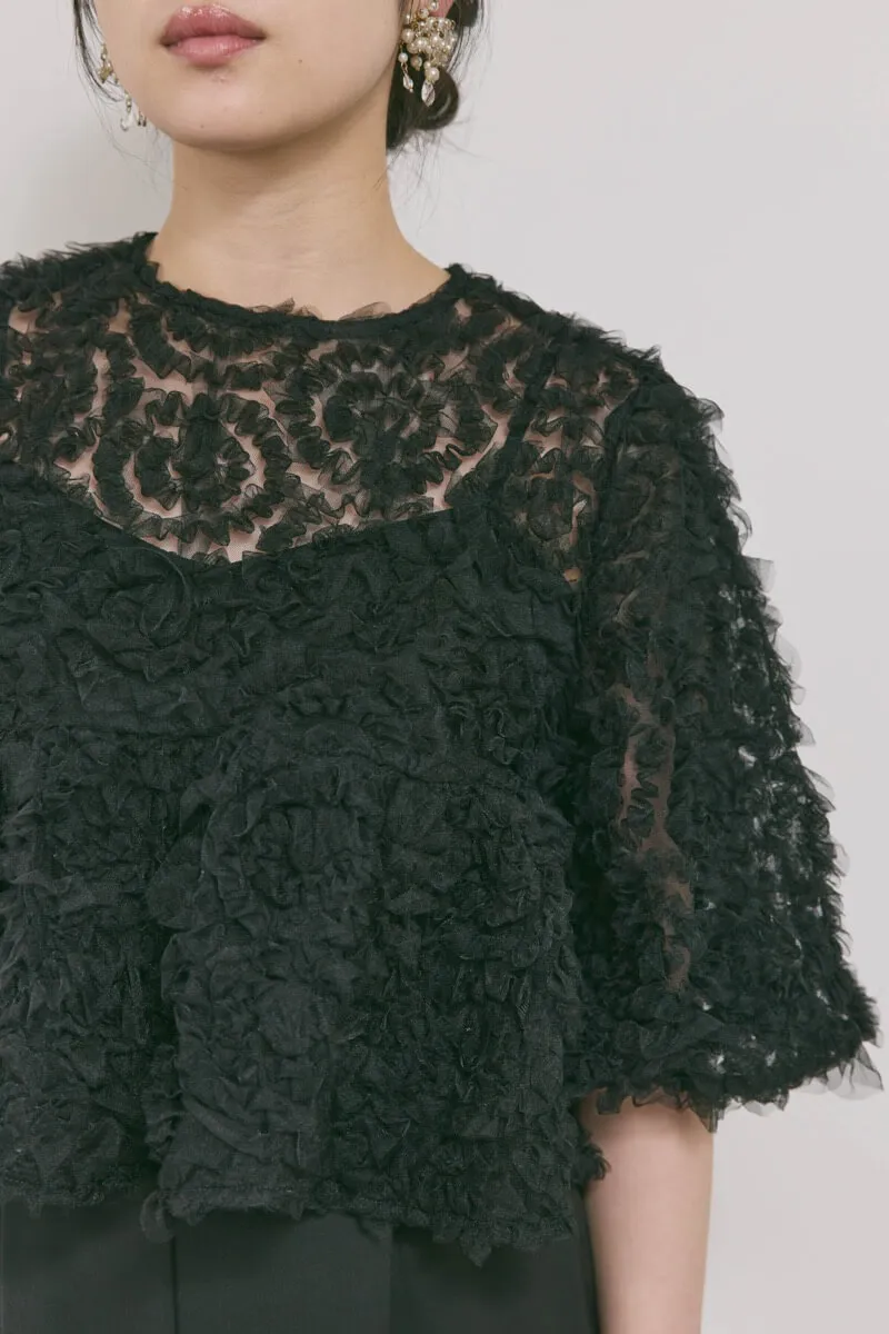 ブラックのペタルテクスチャーパンツドレス　M/Select Shop