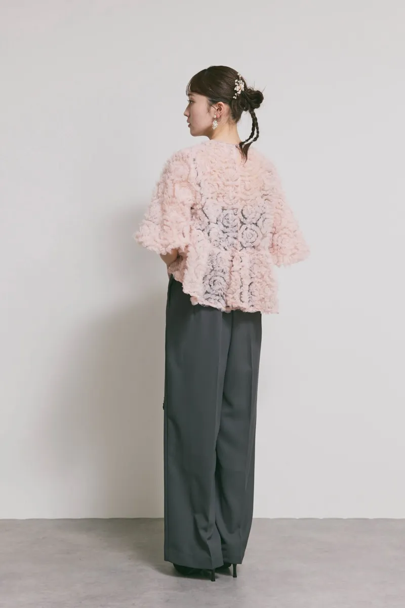 ピンク✕チャコールのペタルテクスチャーパンツドレス　M/Select Shop