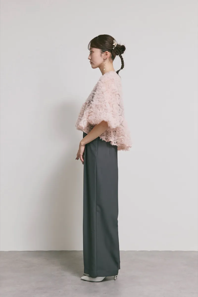 ピンク✕チャコールのペタルテクスチャーパンツドレス　M/Select Shop