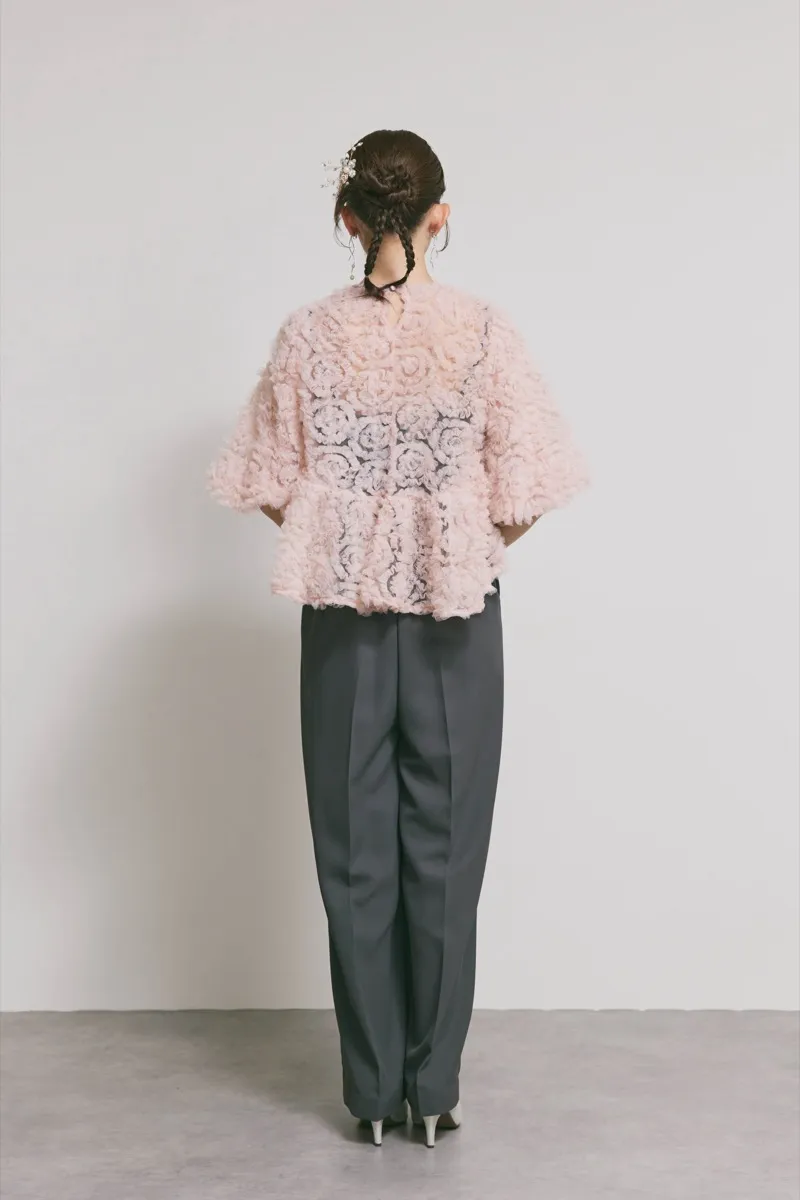 ピンク✕チャコールのペタルテクスチャーパンツドレス　M/Select Shop