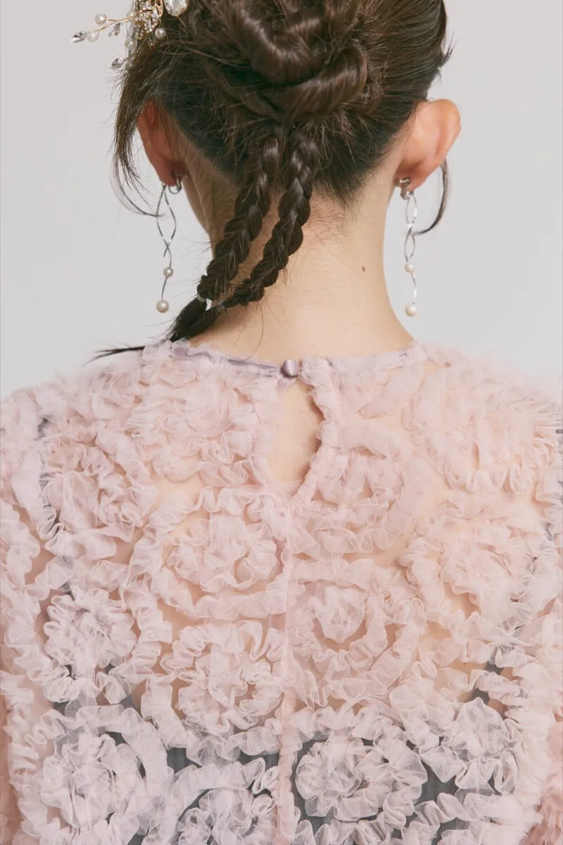 ピンク✕チャコールのペタルテクスチャーパンツドレス　M/Select Shop