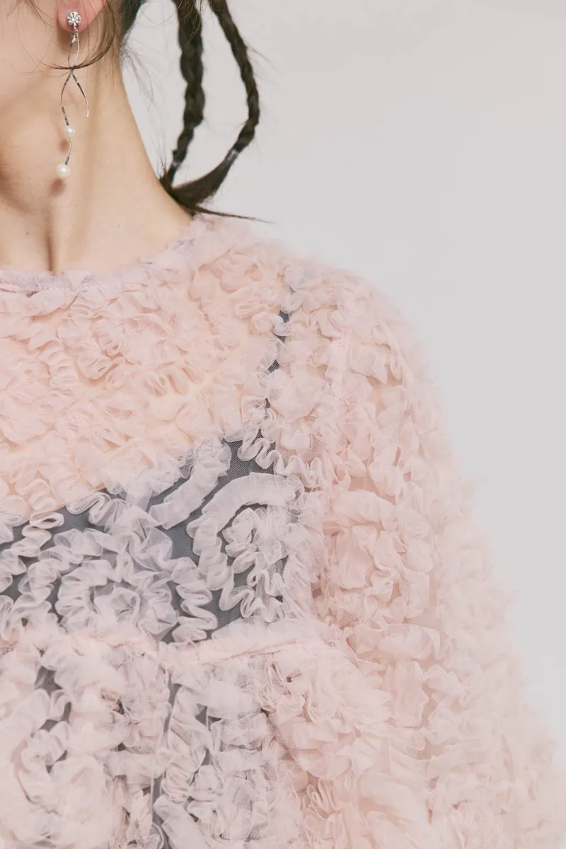 ピンク✕チャコールのペタルテクスチャーパンツドレス　M/Select Shop