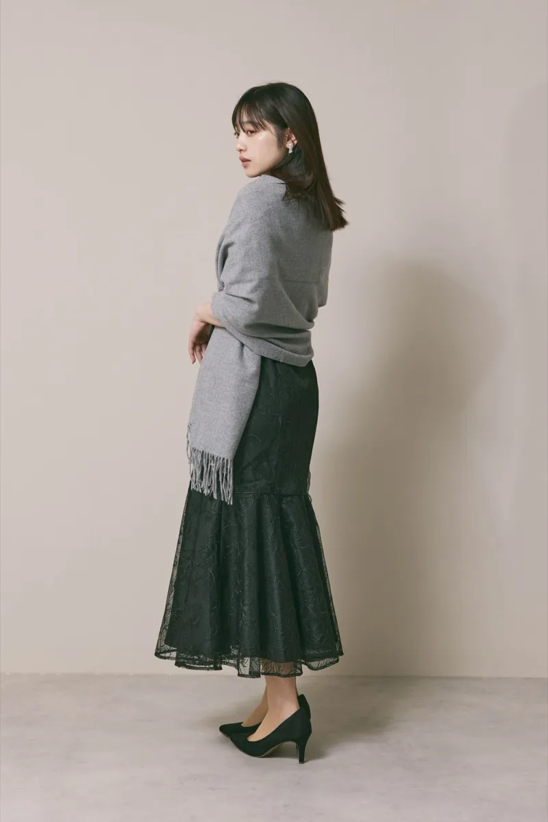 ブラックのフローラルチュールマーメイドドレス　M/Select Shop