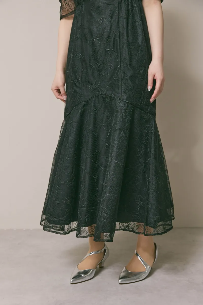 ブラックのフローラルチュールマーメイドドレス　M/Select Shop