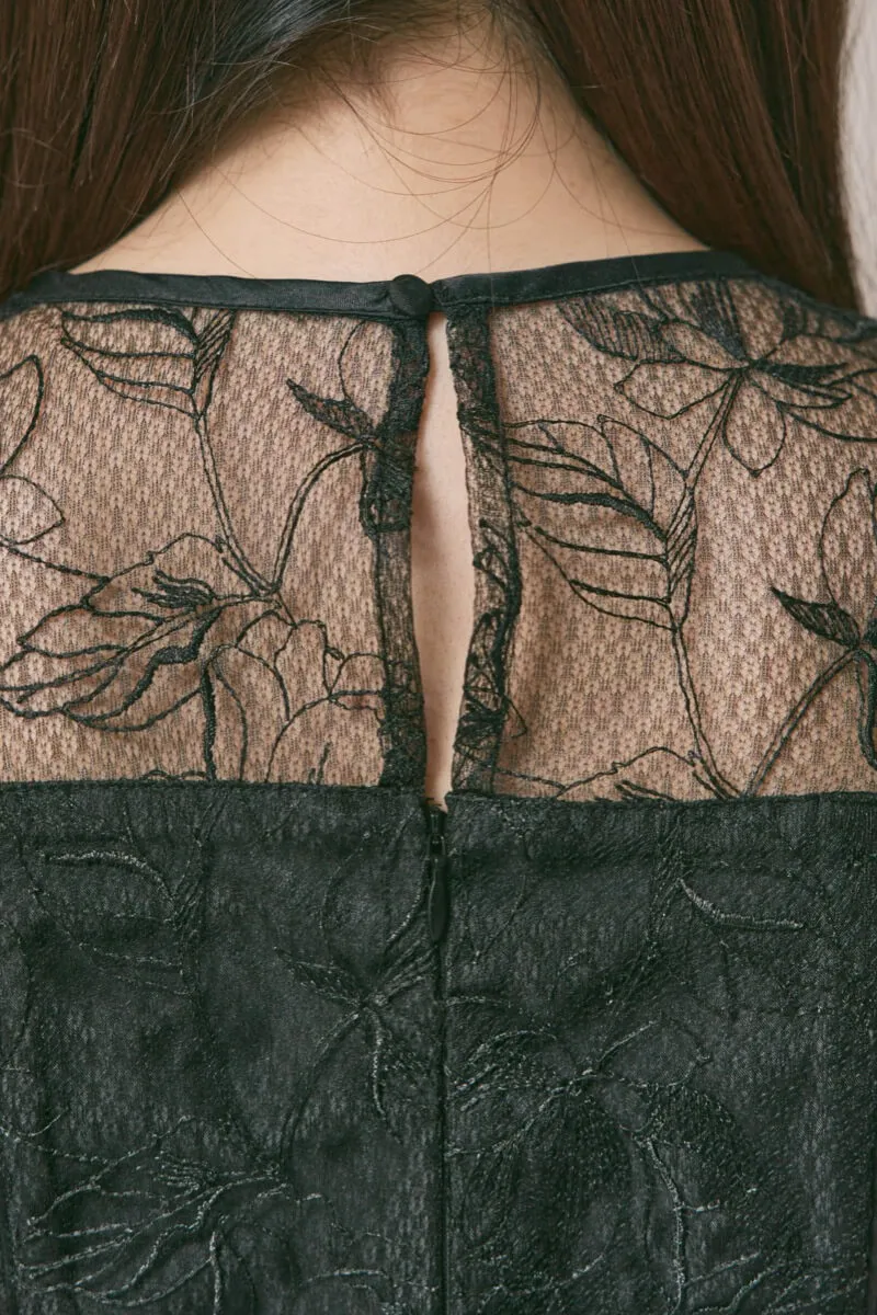 ブラックのフローラルチュールマーメイドドレス　M/Select Shop