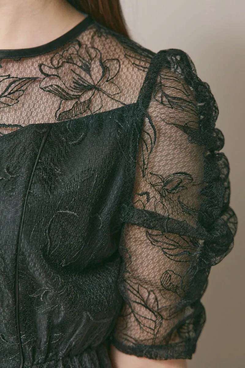 ブラックのフローラルチュールマーメイドドレス　M/Select Shop