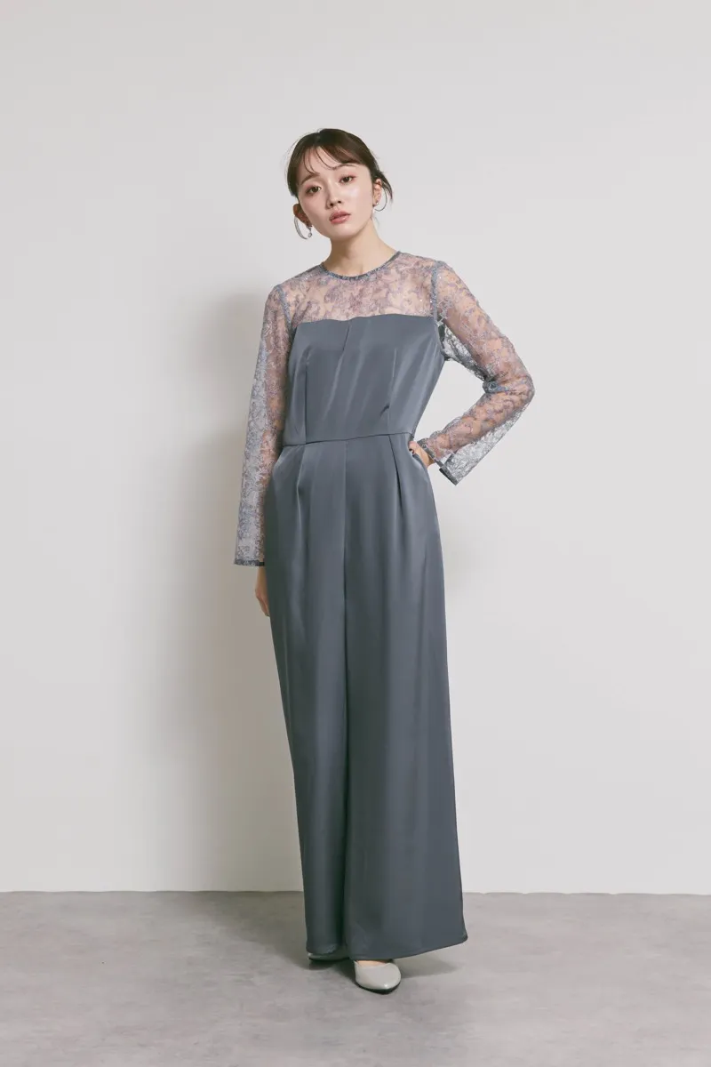 グレーのシークインエンブロイダリーパンツドレス　M/kaene