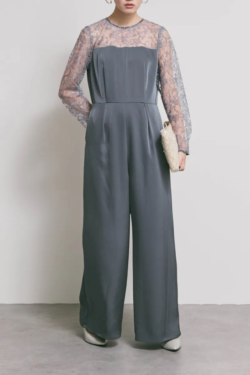 グレーのシークインエンブロイダリーパンツドレス　M/kaene