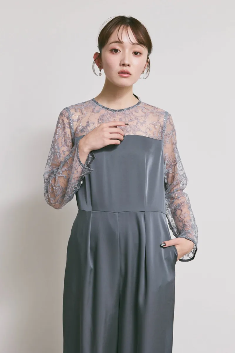 グレーのシークインエンブロイダリーパンツドレス　M/kaene