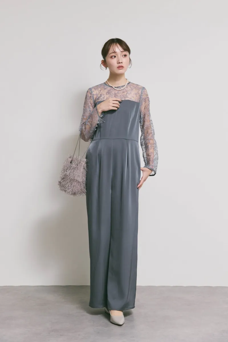 グレーのシークインエンブロイダリーパンツドレス　M/kaene