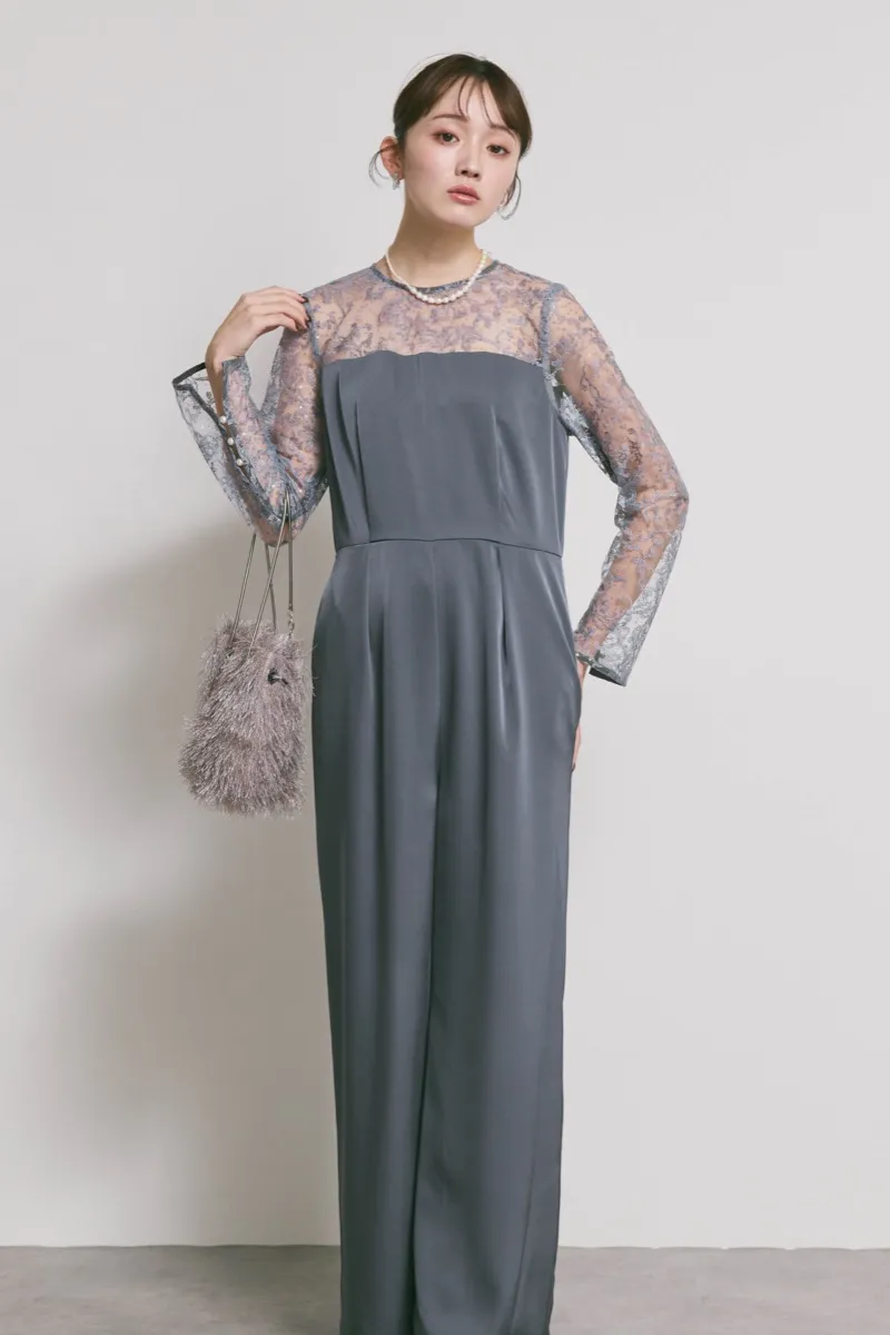 グレーのシークインエンブロイダリーパンツドレス　M/kaene