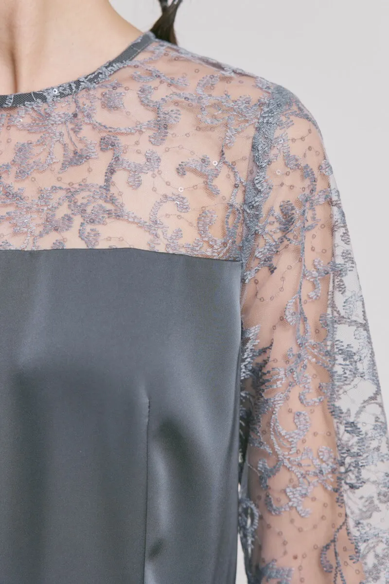 グレーのシークインエンブロイダリーパンツドレス　M/kaene