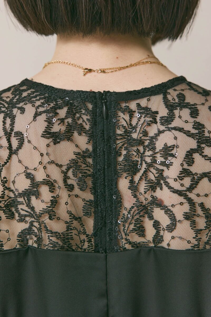 ブラックのシークエンブロイダリーパンツドレス　M/kaene