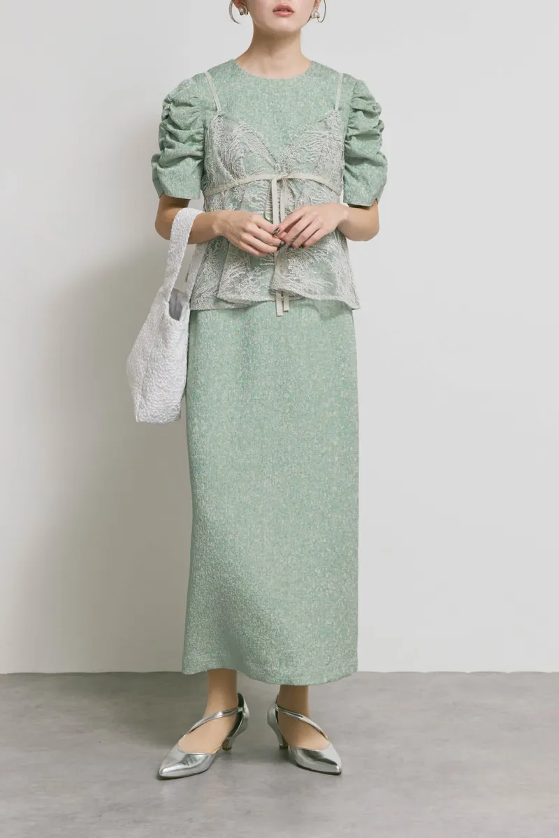 グリーンのスパンコールレースビスチェドレス　M/kaene