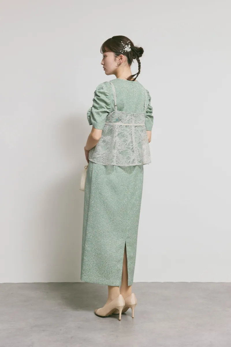 グリーンのスパンコールレースビスチェドレス　M/kaene