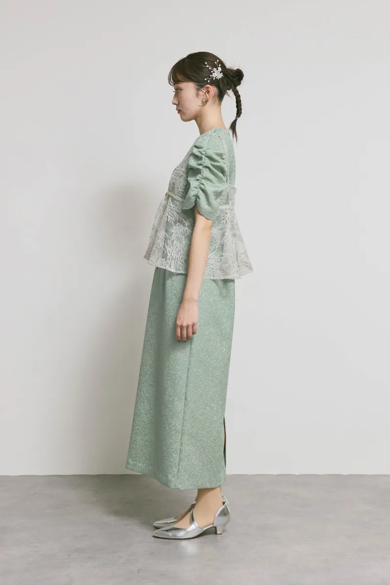 グリーンのスパンコールレースビスチェドレス　M/kaene