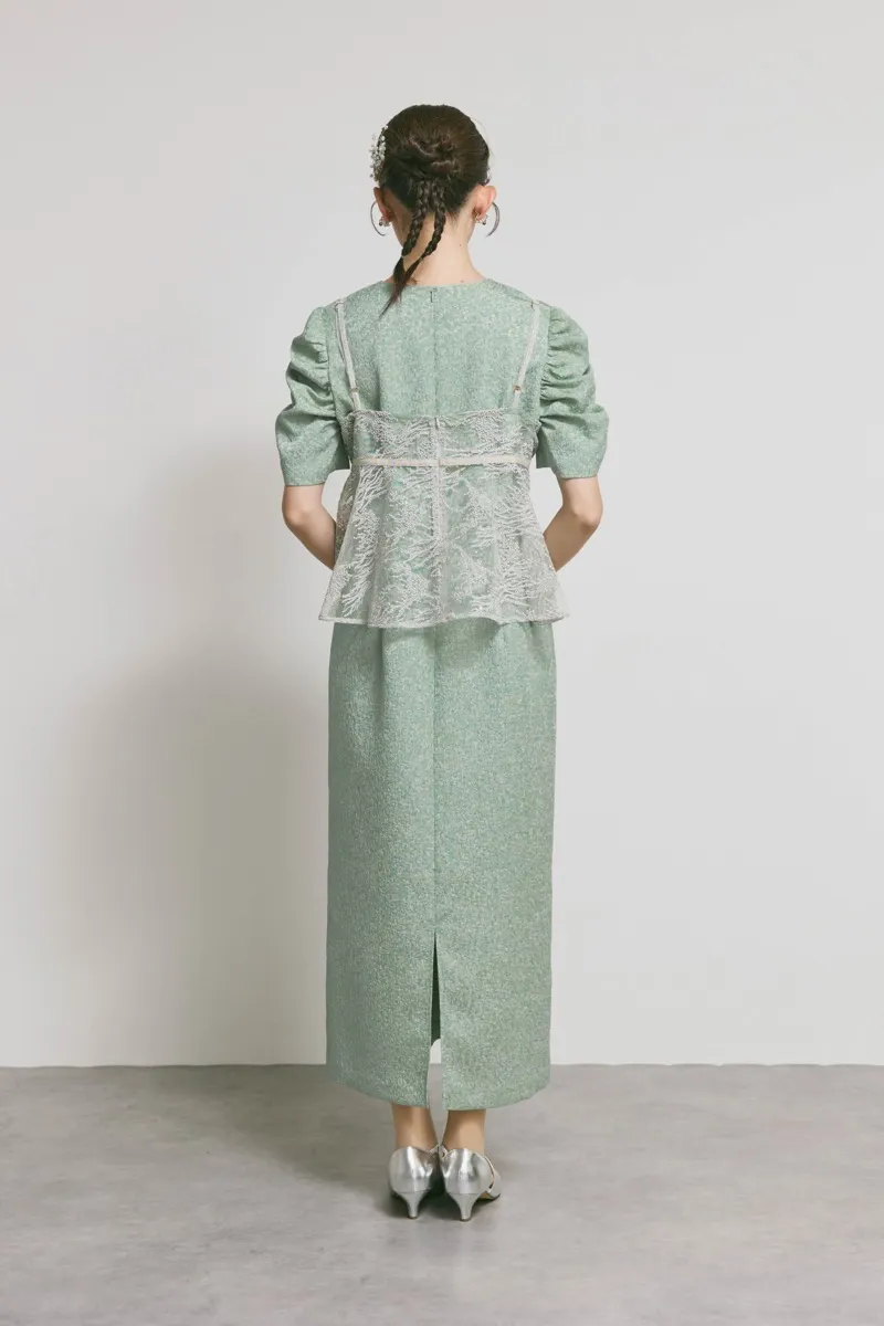 グリーンのスパンコールレースビスチェドレス　M/kaene