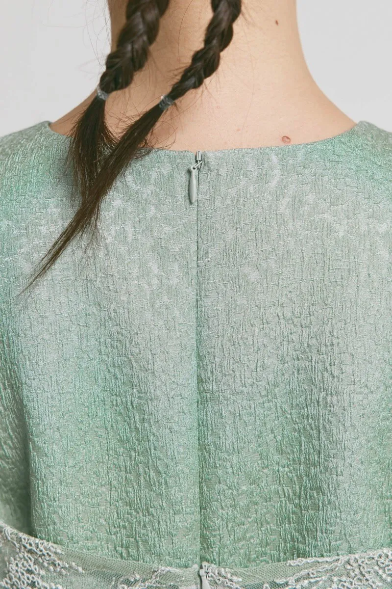 グリーンのスパンコールレースビスチェドレス　M/kaene