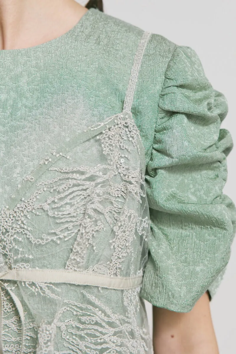 グリーンのスパンコールレースビスチェドレス　M/kaene