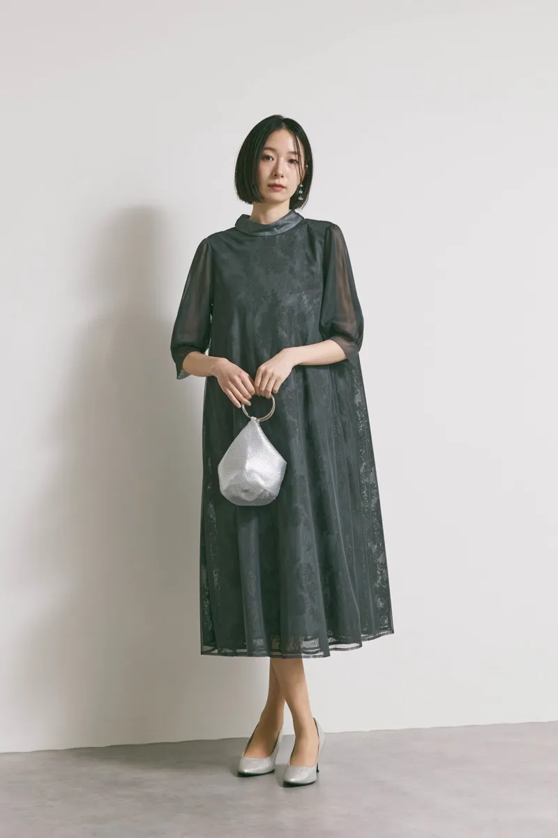 グレーのチュールレースAラインドレス　M/kaene