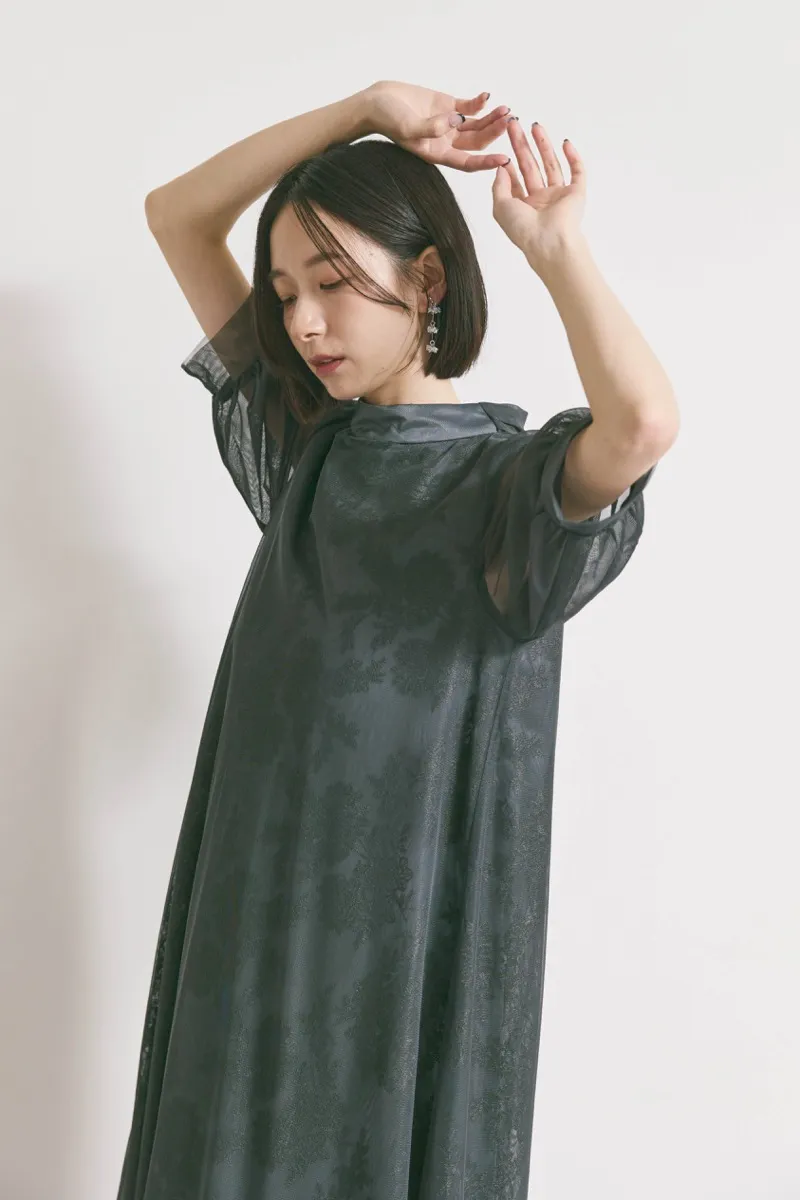 グレーのチュールレースAラインドレス　M/kaene