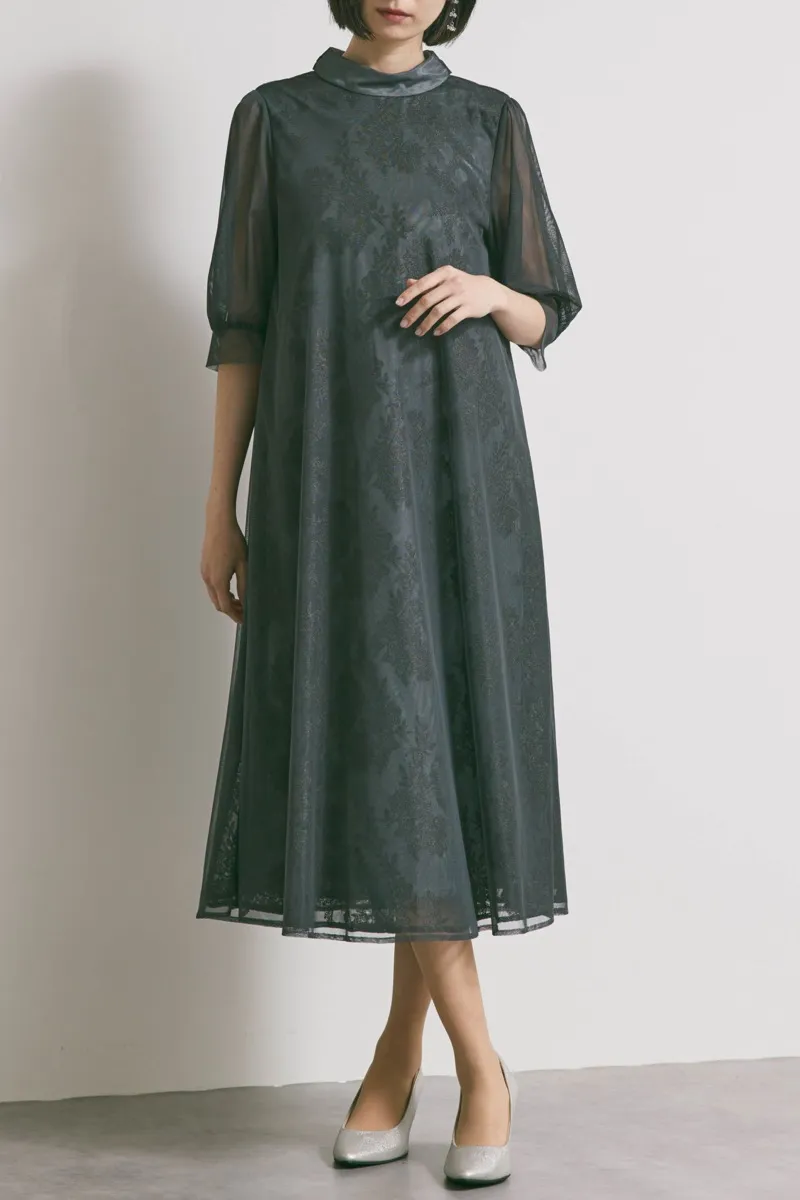 グレーのチュールレースAラインドレス　M/kaene
