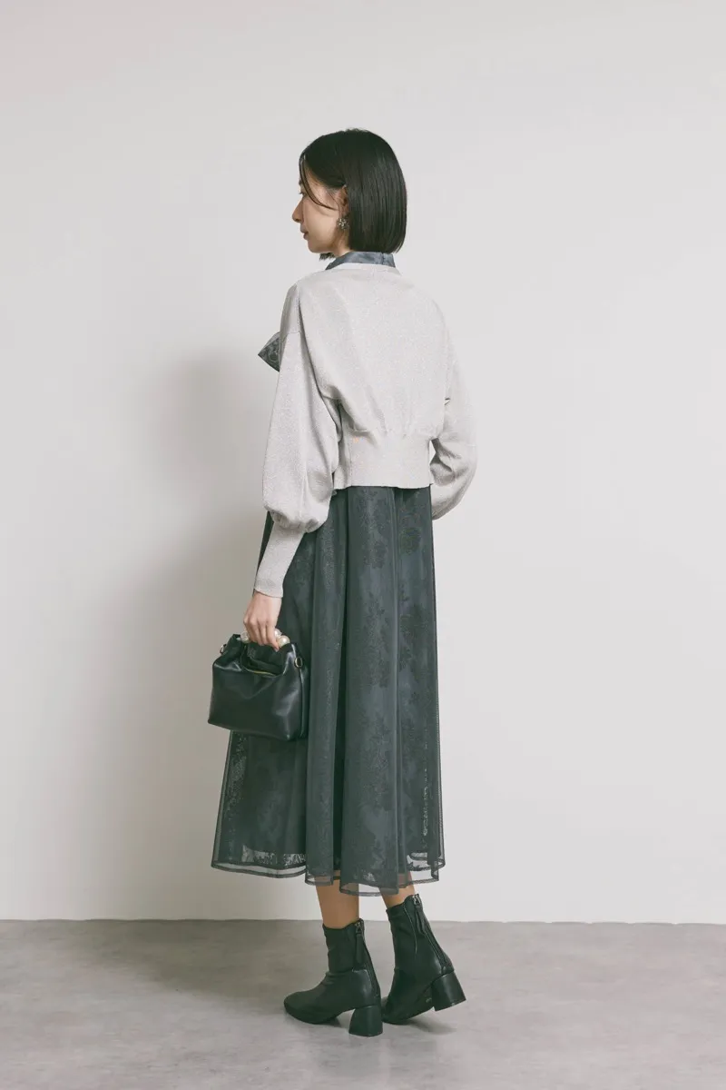 グレーのチュールレースAラインドレス　M/kaene