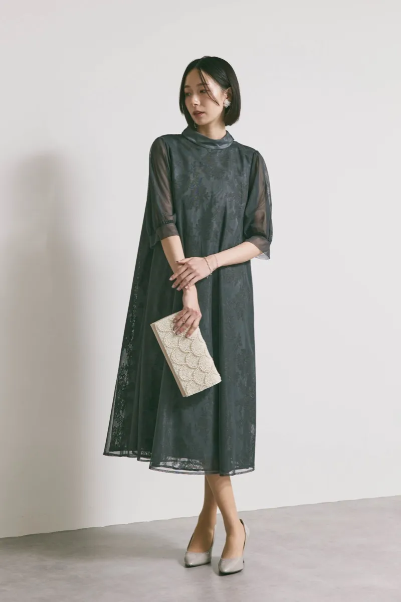 グレーのチュールレースAラインドレス　M/kaene