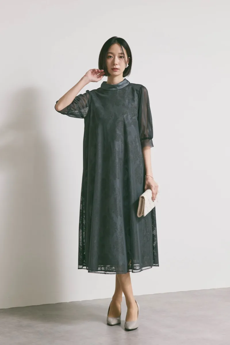 グレーのチュールレースAラインドレス　M/kaene