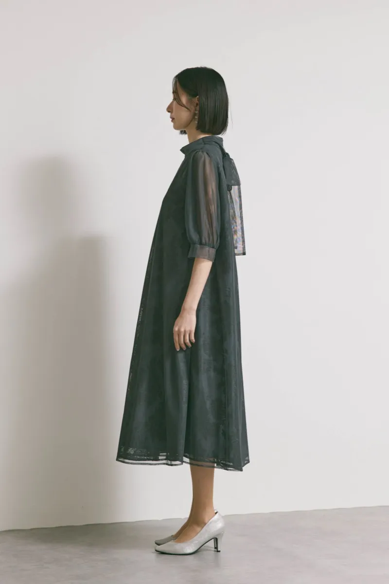 グレーのチュールレースAラインドレス　M/kaene