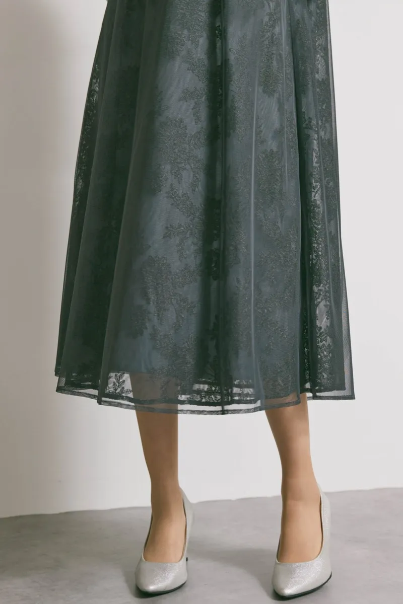 グレーのチュールレースAラインドレス　M/kaene