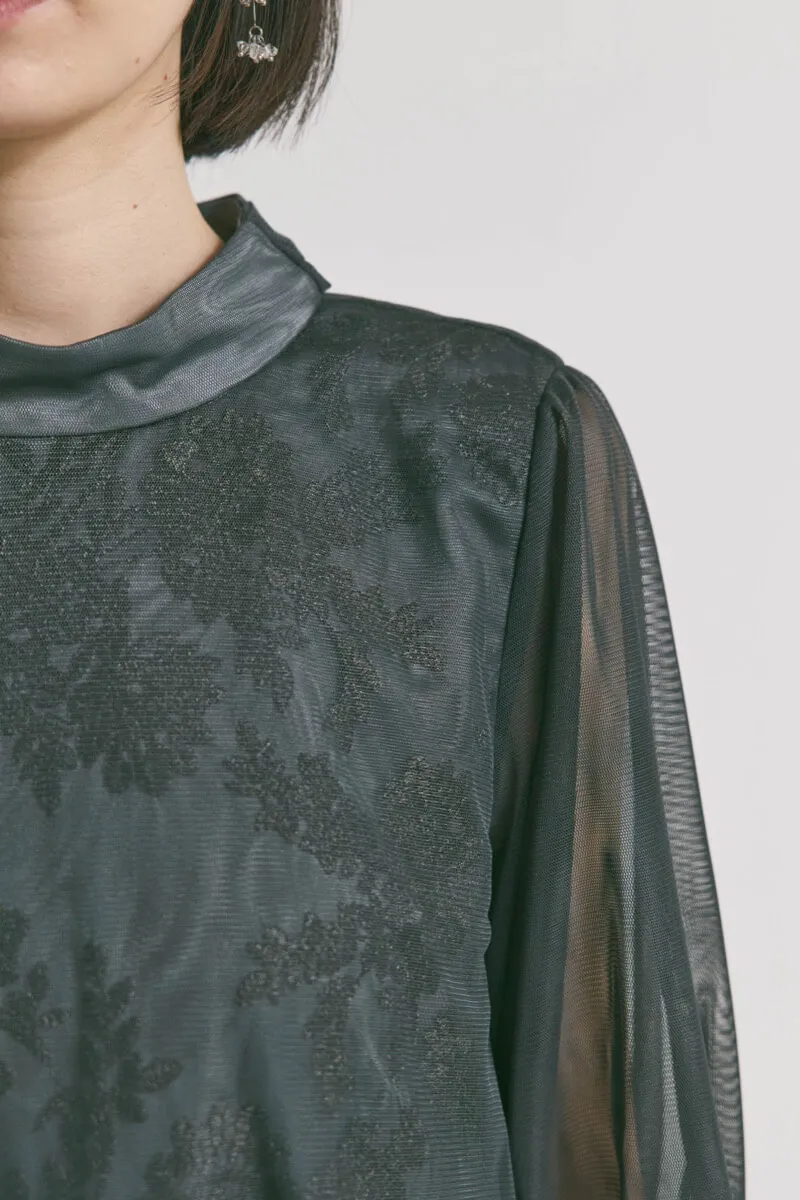 グレーのチュールレースAラインドレス　M/kaene