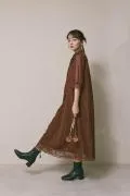 ブラウンのチュールレースAラインドレス　M/kaene
