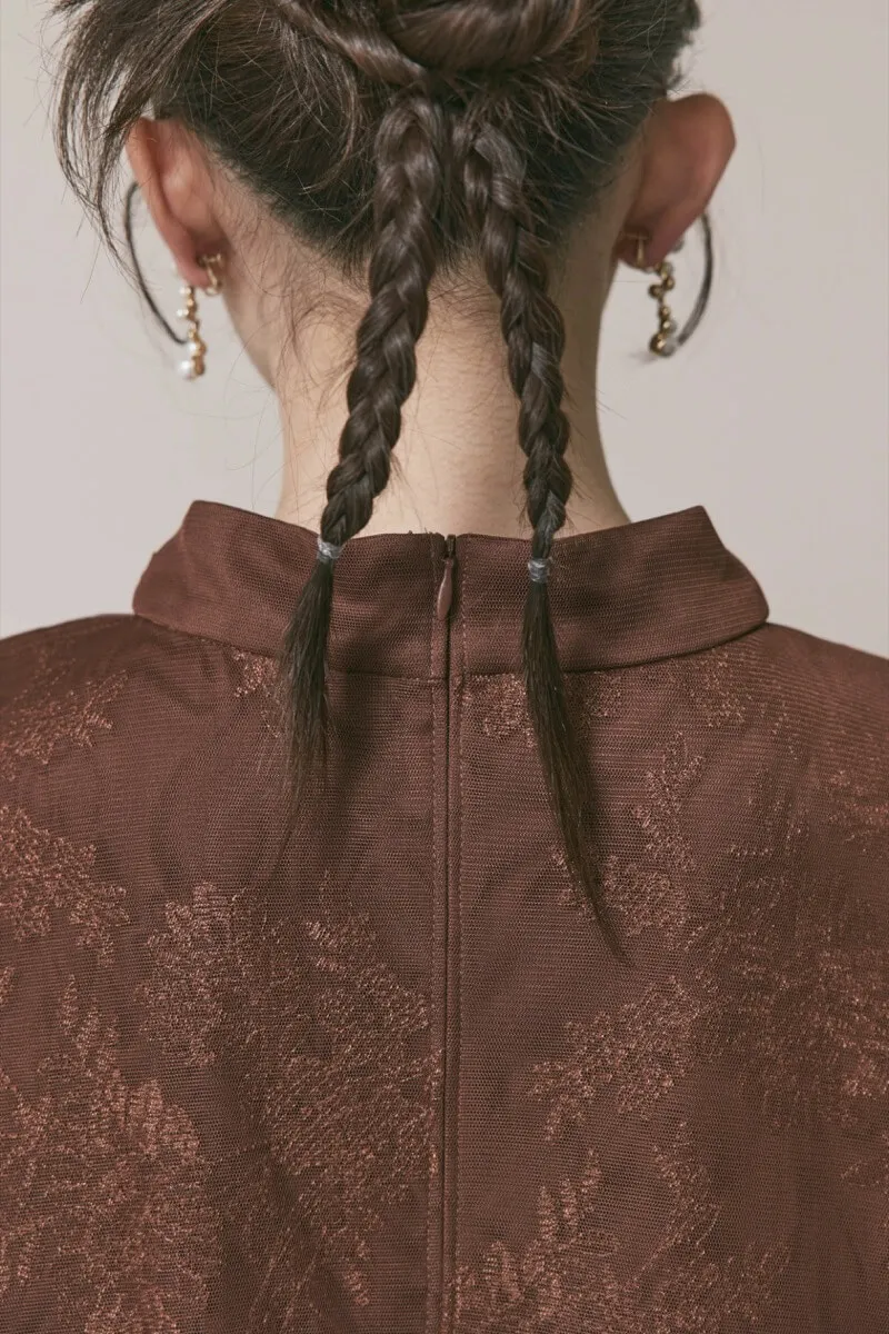 ブラウンのチュールレースAラインドレス　M/kaene