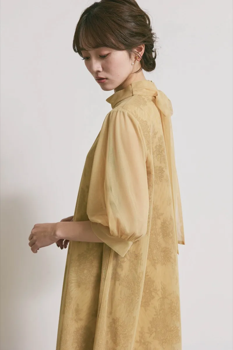 イエローのチュールレースAラインドレス　M/kaene