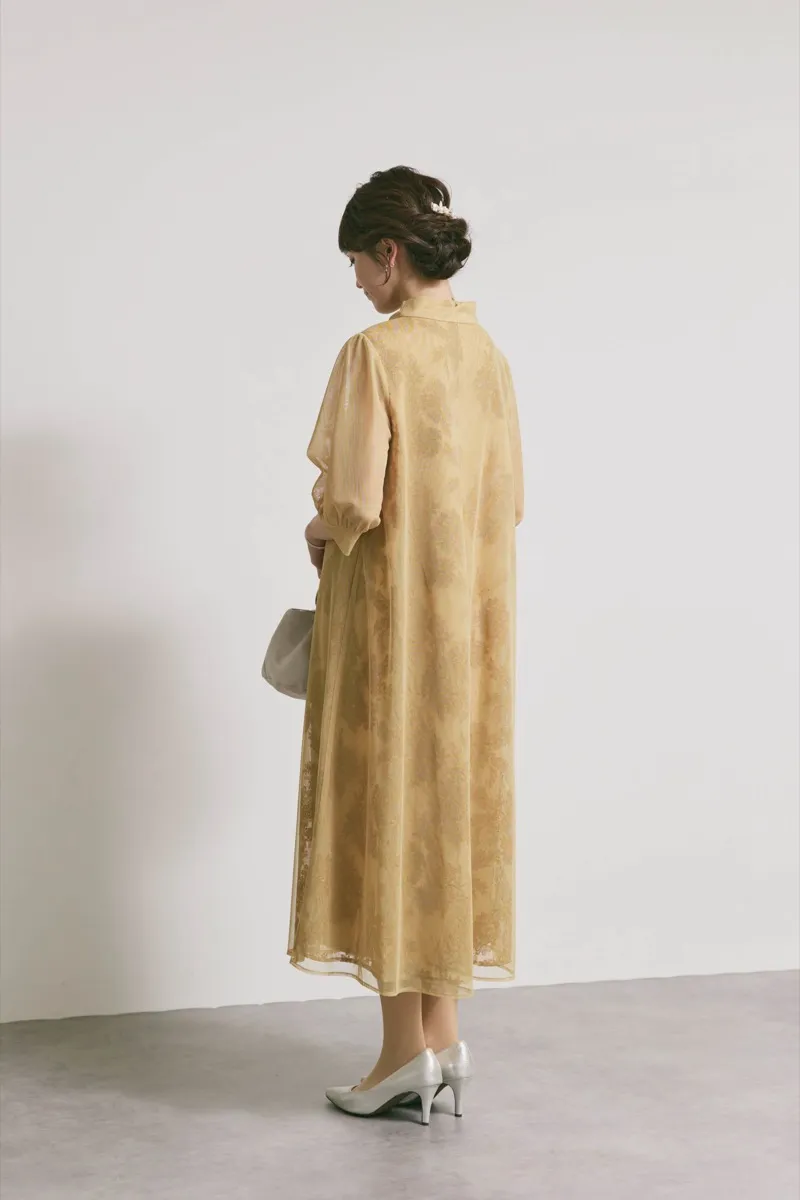 イエローのチュールレースAラインドレス　M/kaene