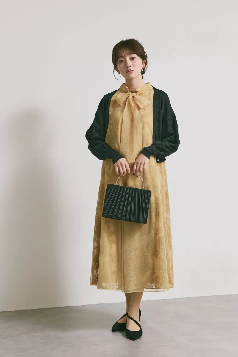 イエローのチュールレースAラインドレス　M/kaene