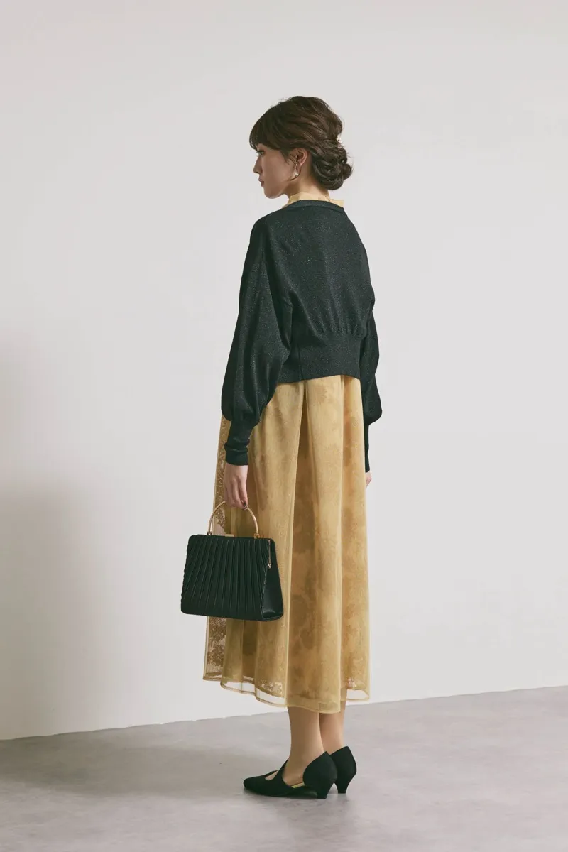 イエローのチュールレースAラインドレス　M/kaene