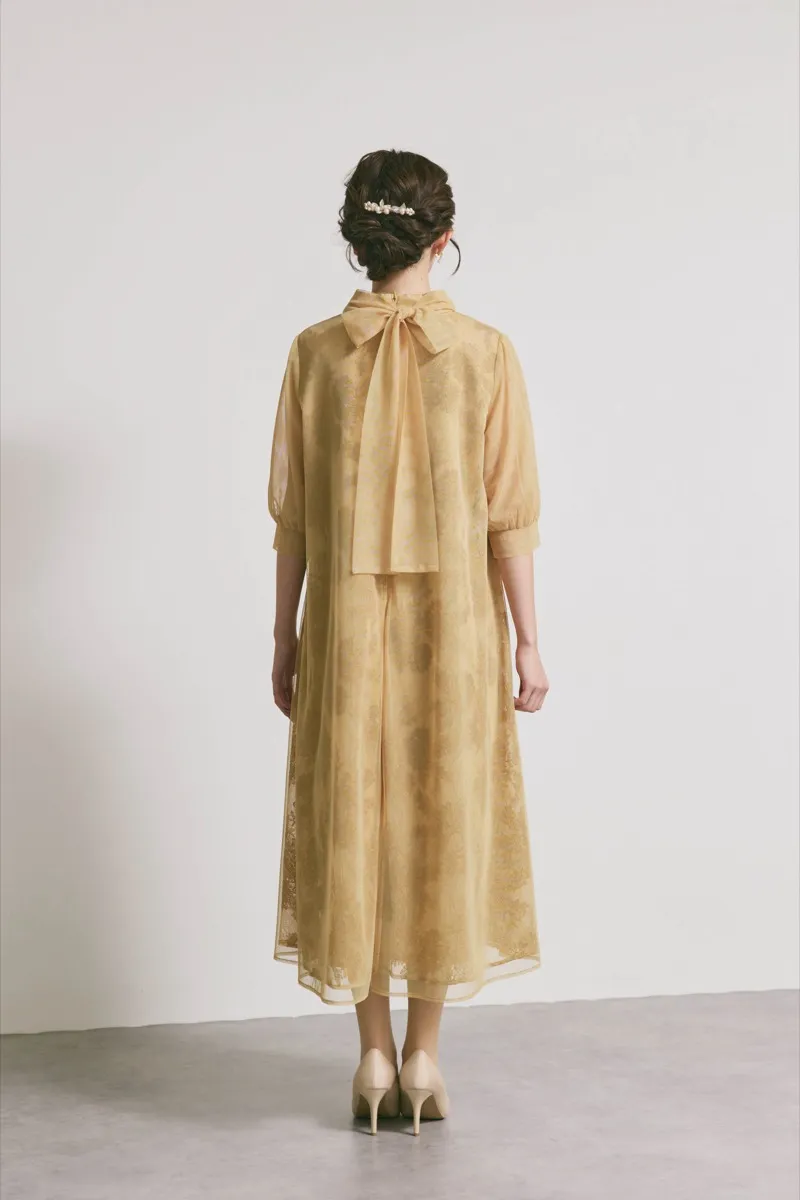 イエローのチュールレースAラインドレス　M/kaene