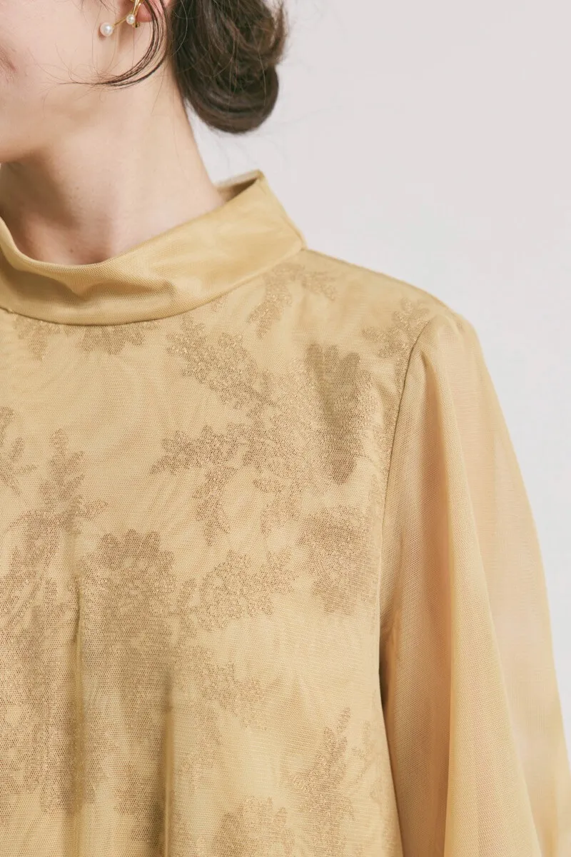 イエローのチュールレースAラインドレス　M/kaene