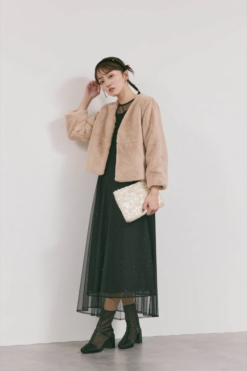 ブラックのシアーエプロンレースドレス　M/kaene