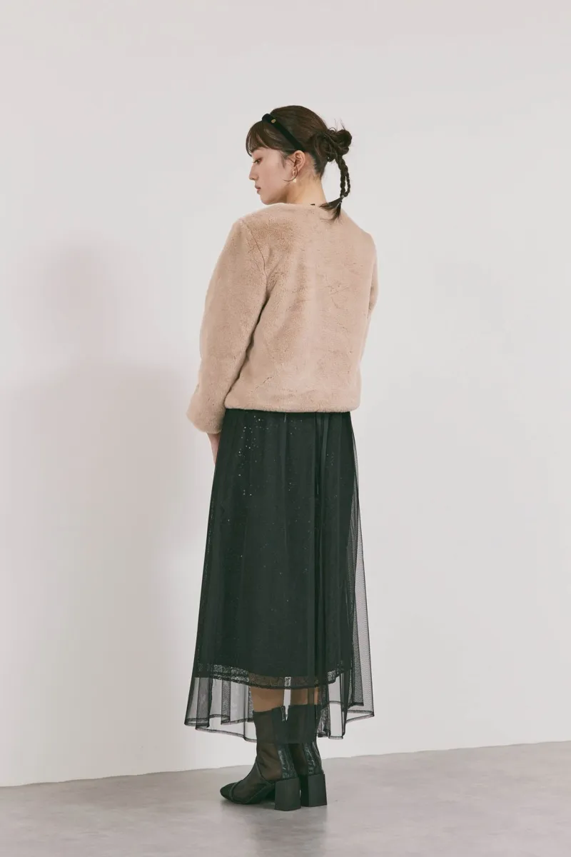 ブラックのシアーエプロンレースドレス　M/kaene