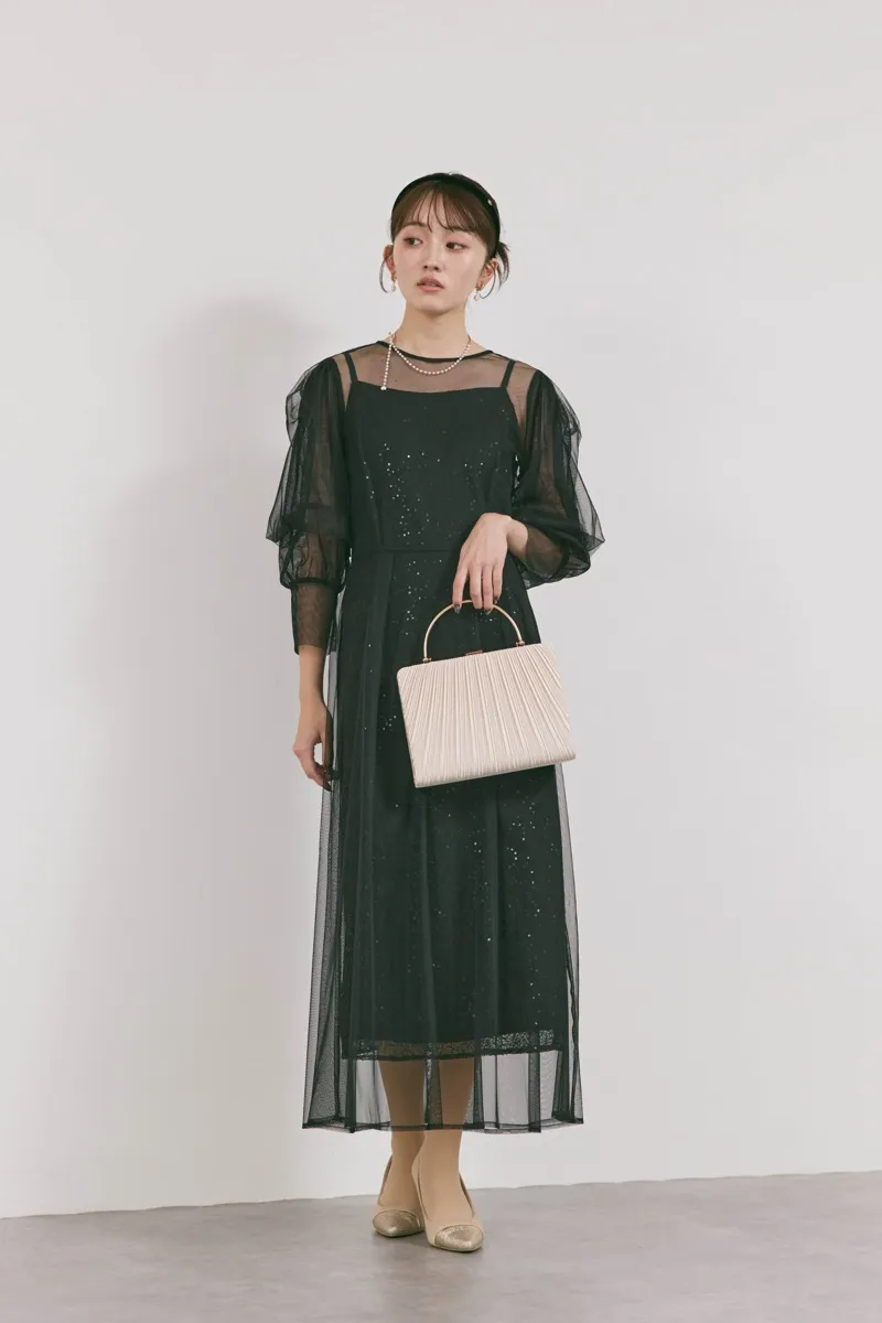 ブラックのシアーエプロンレースドレス　M/kaene