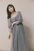 グレーのシアーエプロンレースドレス　M/kaene