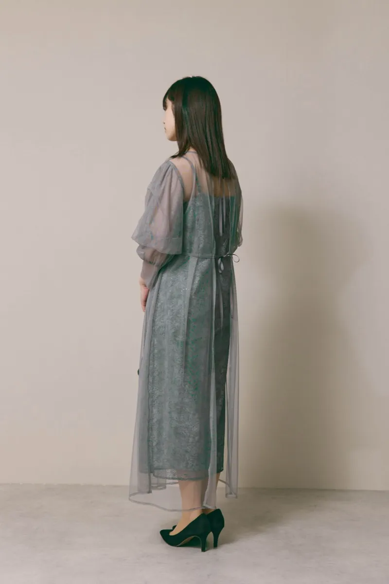 グレーのシアーエプロンレースドレス　M/kaene