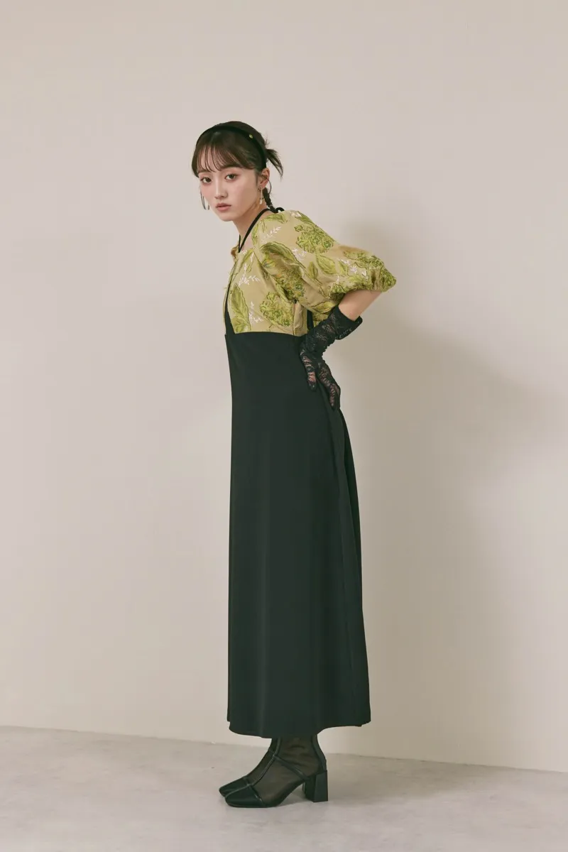 ブラック✕ベージュのスイッチングジャガードドレス　M/MARTE