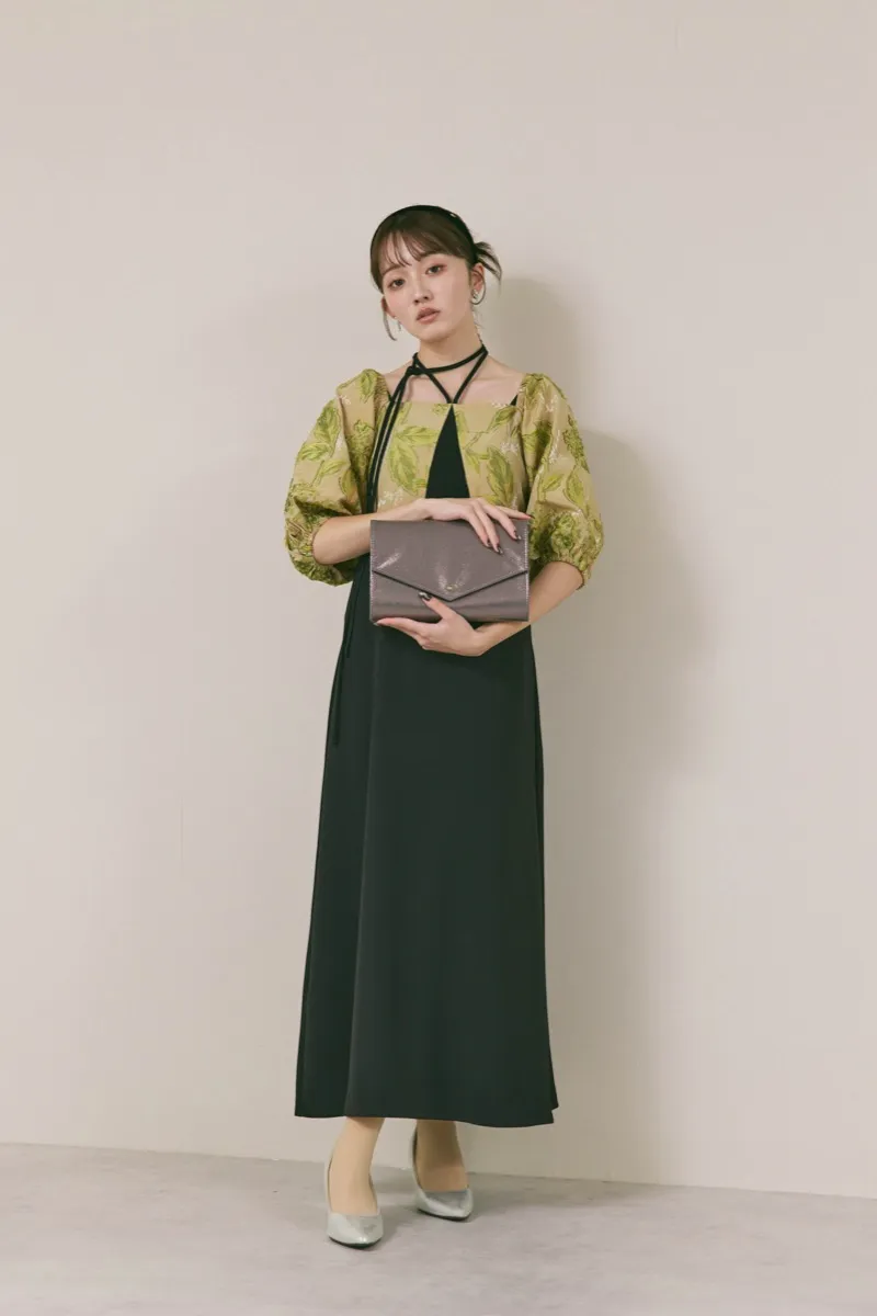 ブラック✕ベージュのスイッチングジャガードドレス　M/MARTE