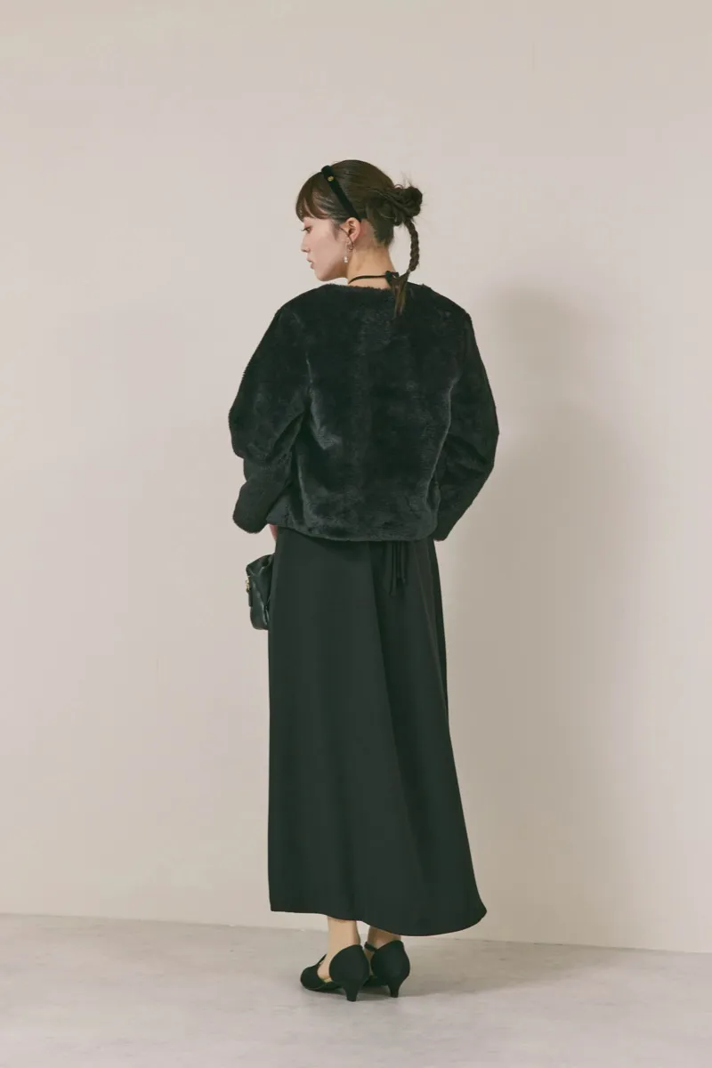 ブラック✕ベージュのスイッチングジャガードドレス　M/MARTE