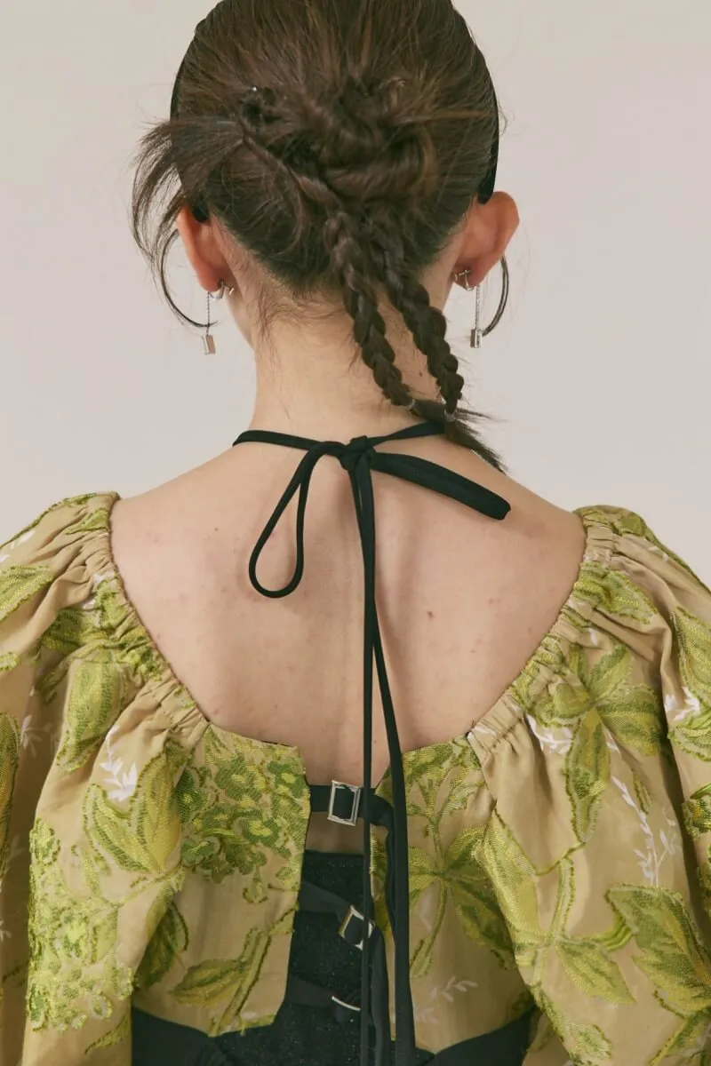 ブラック✕ベージュのスイッチングジャガードドレス　M/MARTE