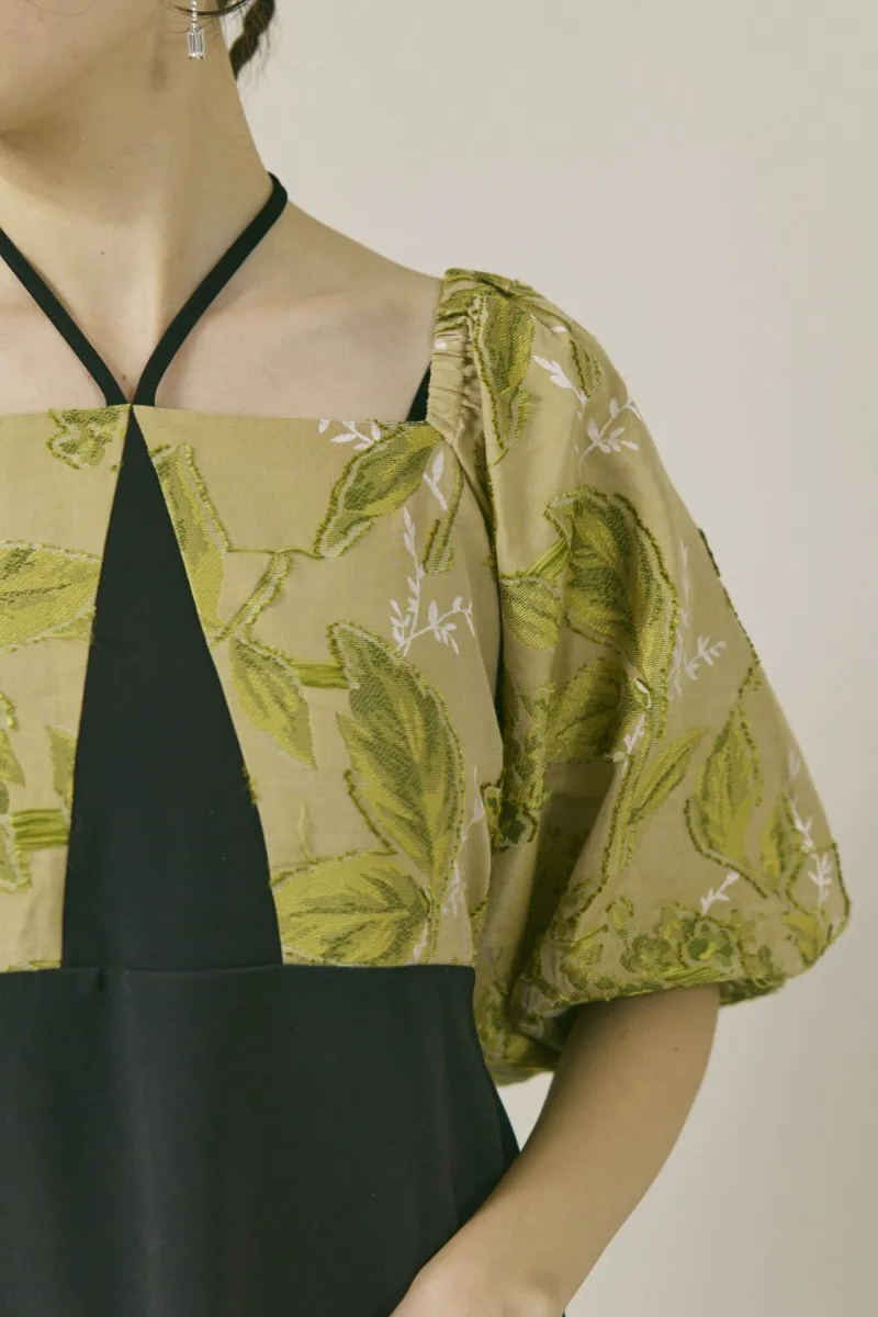 ブラック✕ベージュのスイッチングジャガードドレス　M/MARTE